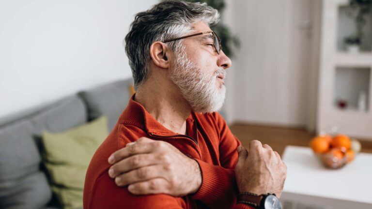 Mature man having problems with joints.